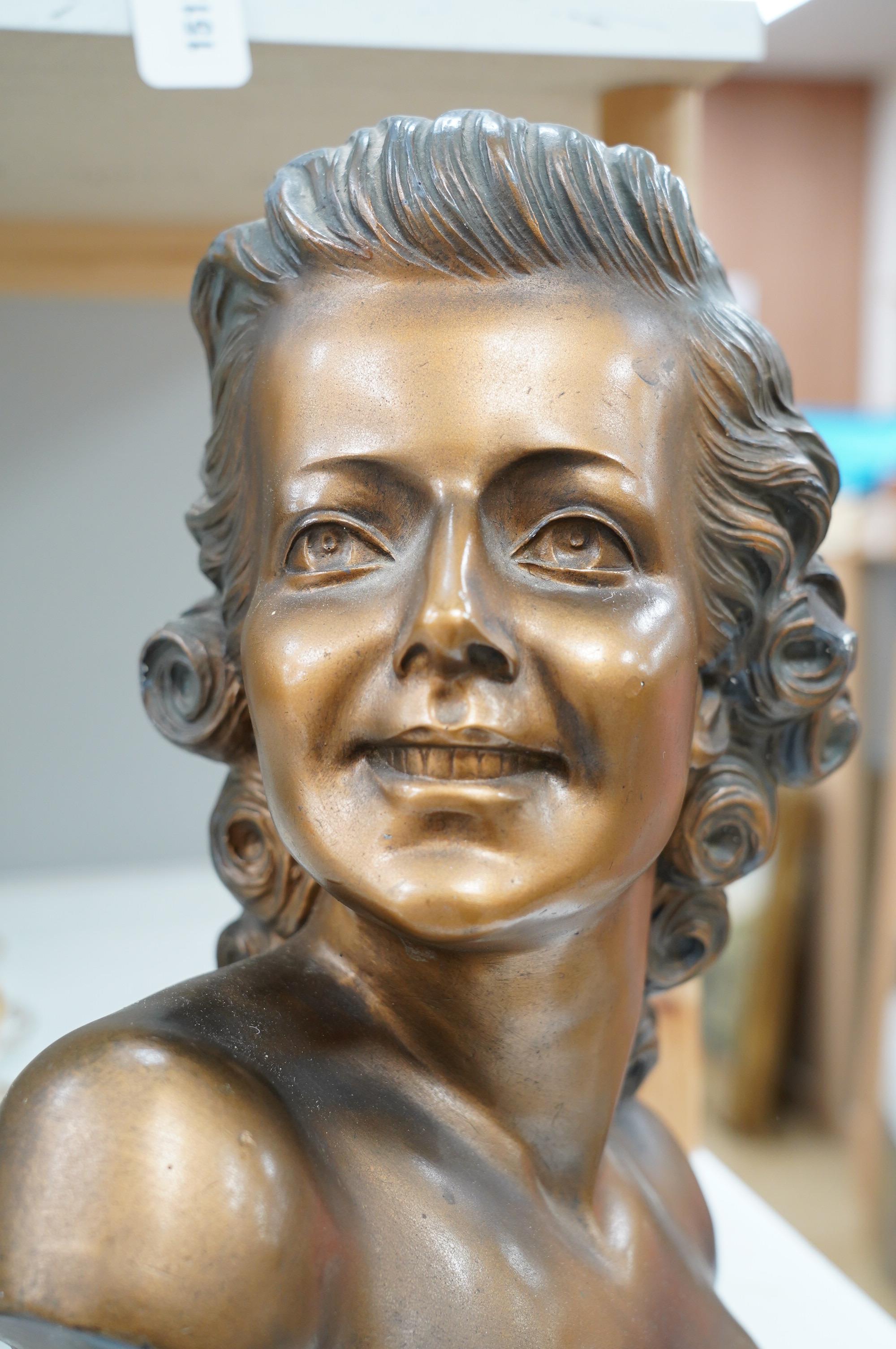 An Art Deco Arnova bust of a woman, numbered 441, 40cm high. Condition - fair, some chips